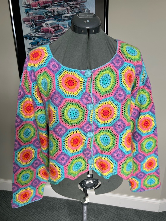 Michael Simon Sweaters - Price firm- Michael Simon L XL Open Crochet Sweater Cardigan 
,